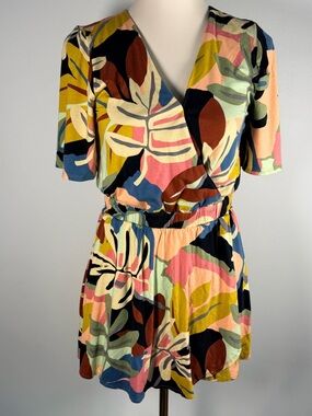 LOFT Multicolor Tropical Print Short Jumpsuit